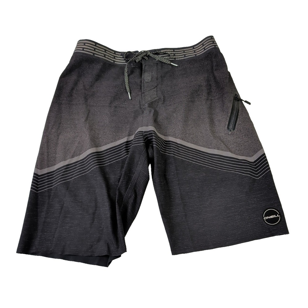 O'Neill Hyperfreak Hydro Comp Boardshorts Mens 28 Black Stretch Swimsuit Beach